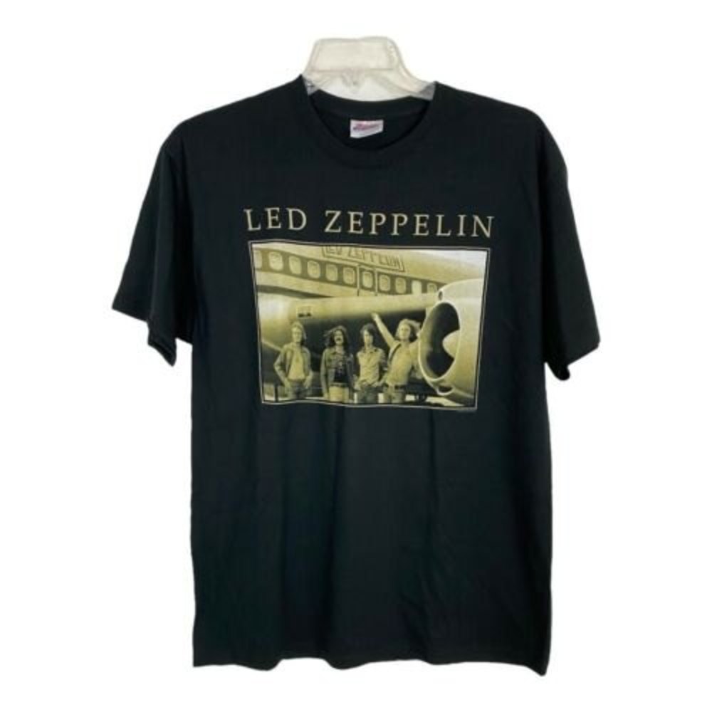 Led Zeppelin Adult Tee Shirt Size Large Black Airplane Deadstock Band Tee NEW